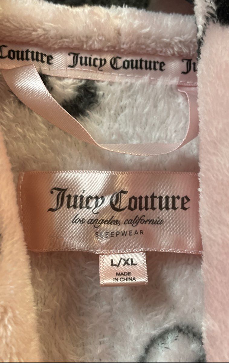 Juicy Couture Women's Pink Hooded Plush Robe Logo Crown Print Sz L/XL