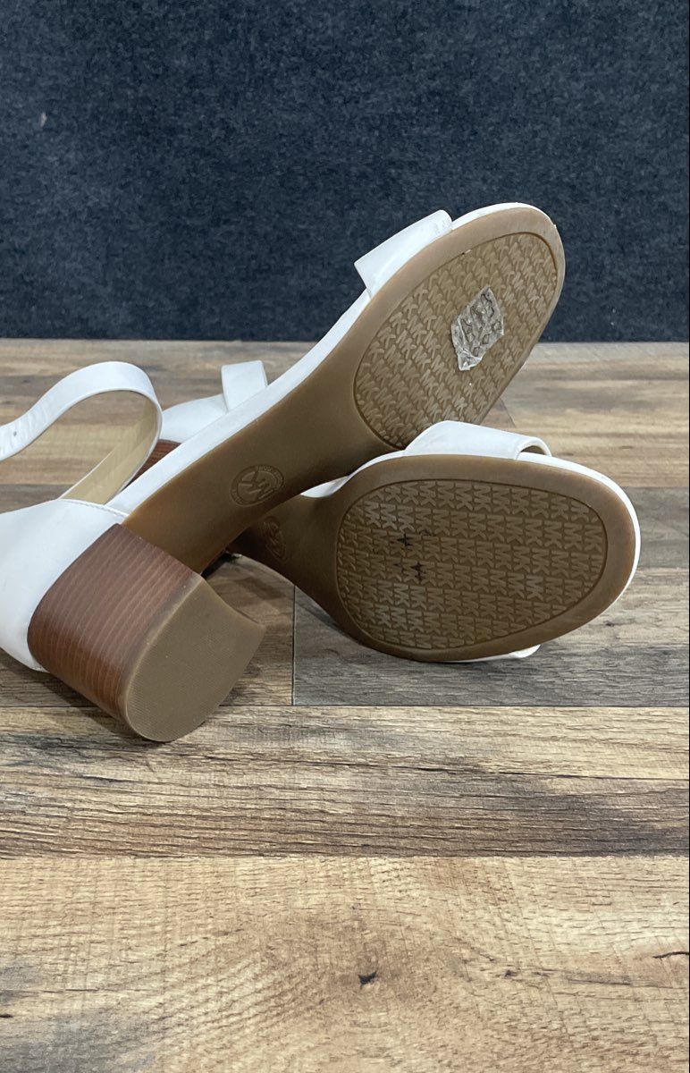 Michael Kors White Leather Block Heel Ankle Strap Sandals Women's Size 9.5