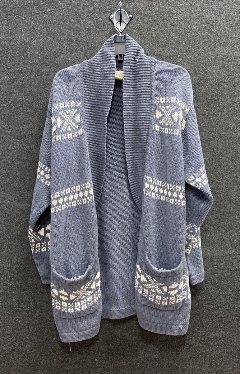 Vintage 90s St John's Bay Girls Blue Fair Isle Shawl Cardigan Sweater Sz L 12/14