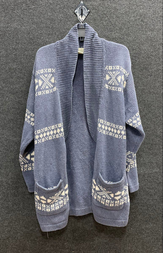 Vintage 90s St John's Bay Girls Blue Fair Isle Shawl Cardigan Sweater Sz L 12/14