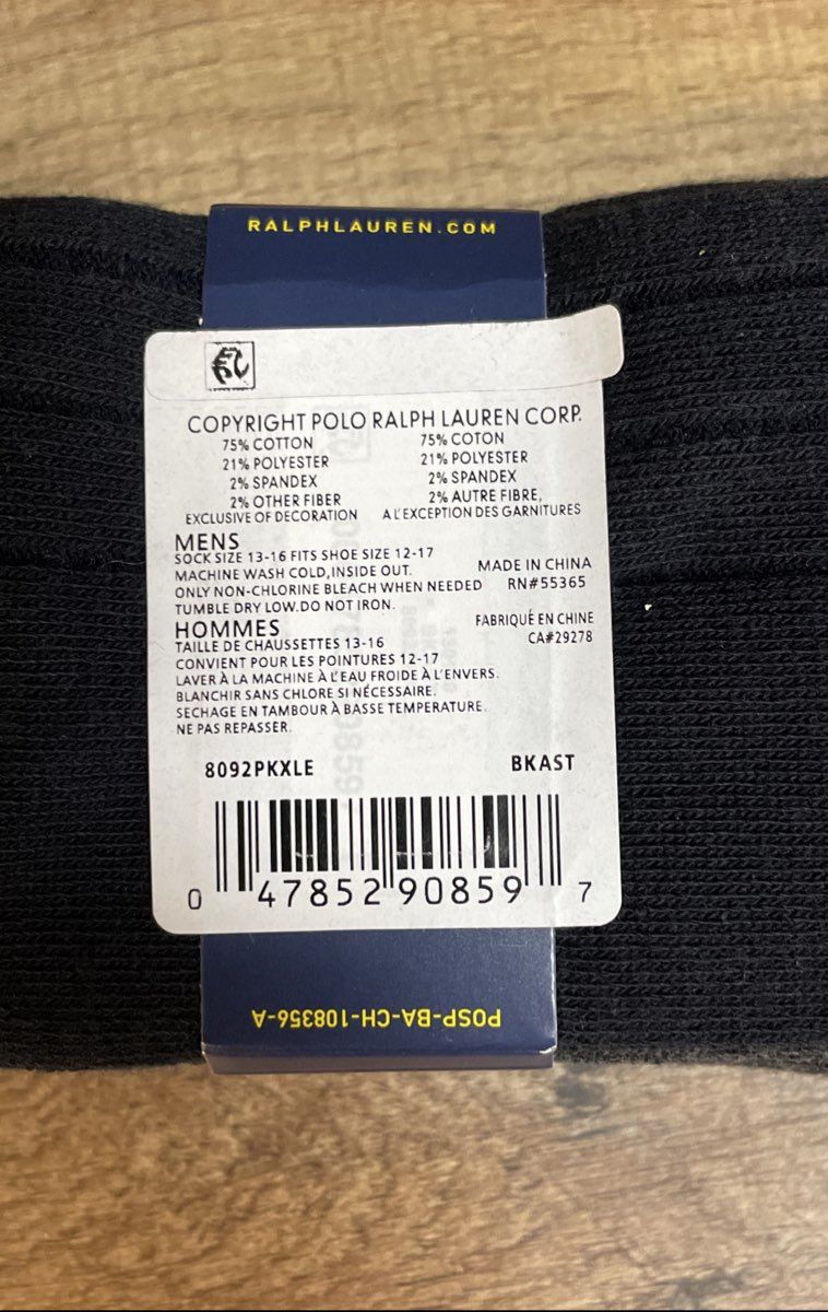 Polo Ralph Lauren Men's 3 Pairs Dress Socks Black Gray Custom Fit Ribbed XL NWT