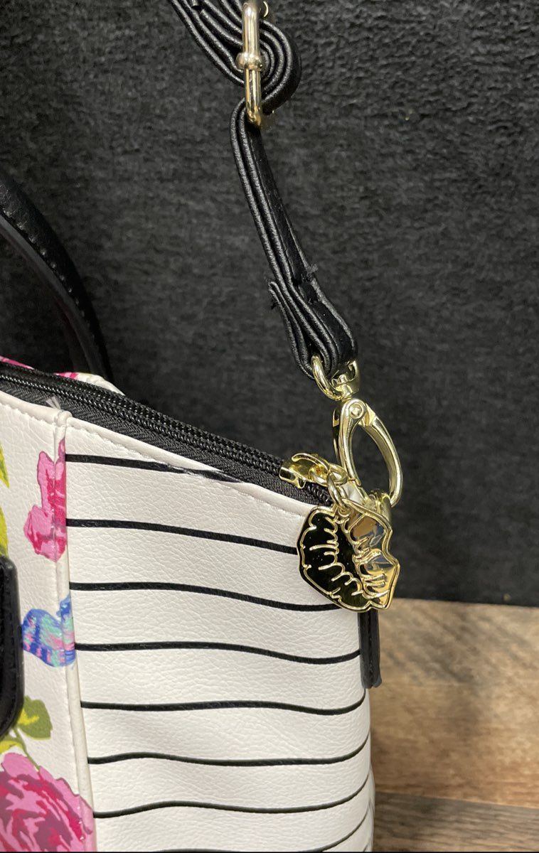 Luv Betsey by Betsey Johnson Floral Striped Satchel Handbag Crossbody Bag