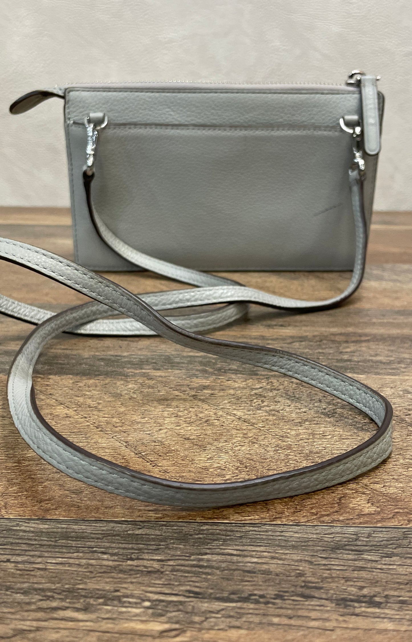 Kate Spade Grey Pebbled Leather Crossbody Wallet Bag Silver Hardware