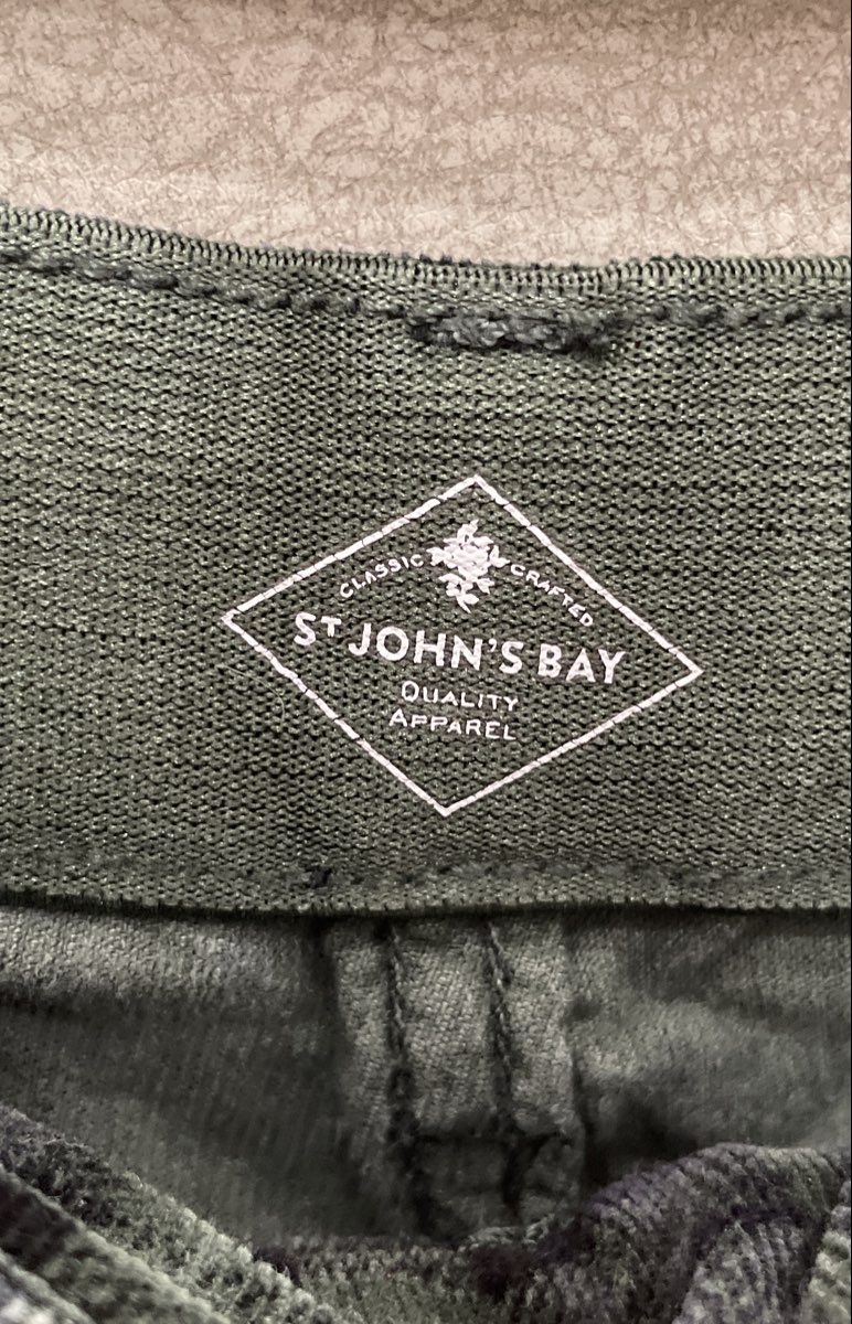 St. John's Bay Women's Green Black Plaid Corduroy 5-Pocket Stretch Pants Sz 16