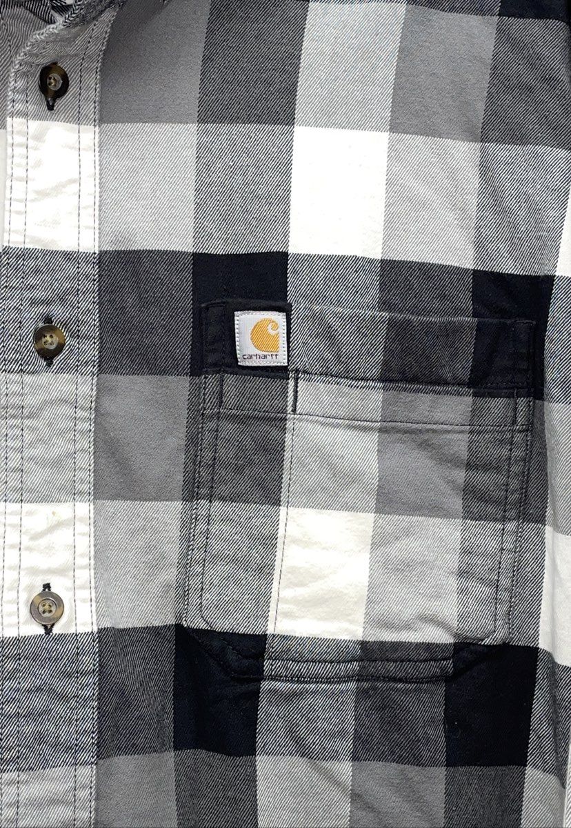 Carhartt Men's Relaxed Fit Long Sleeve Plaid Button Front Shirt Gray Black 3XL