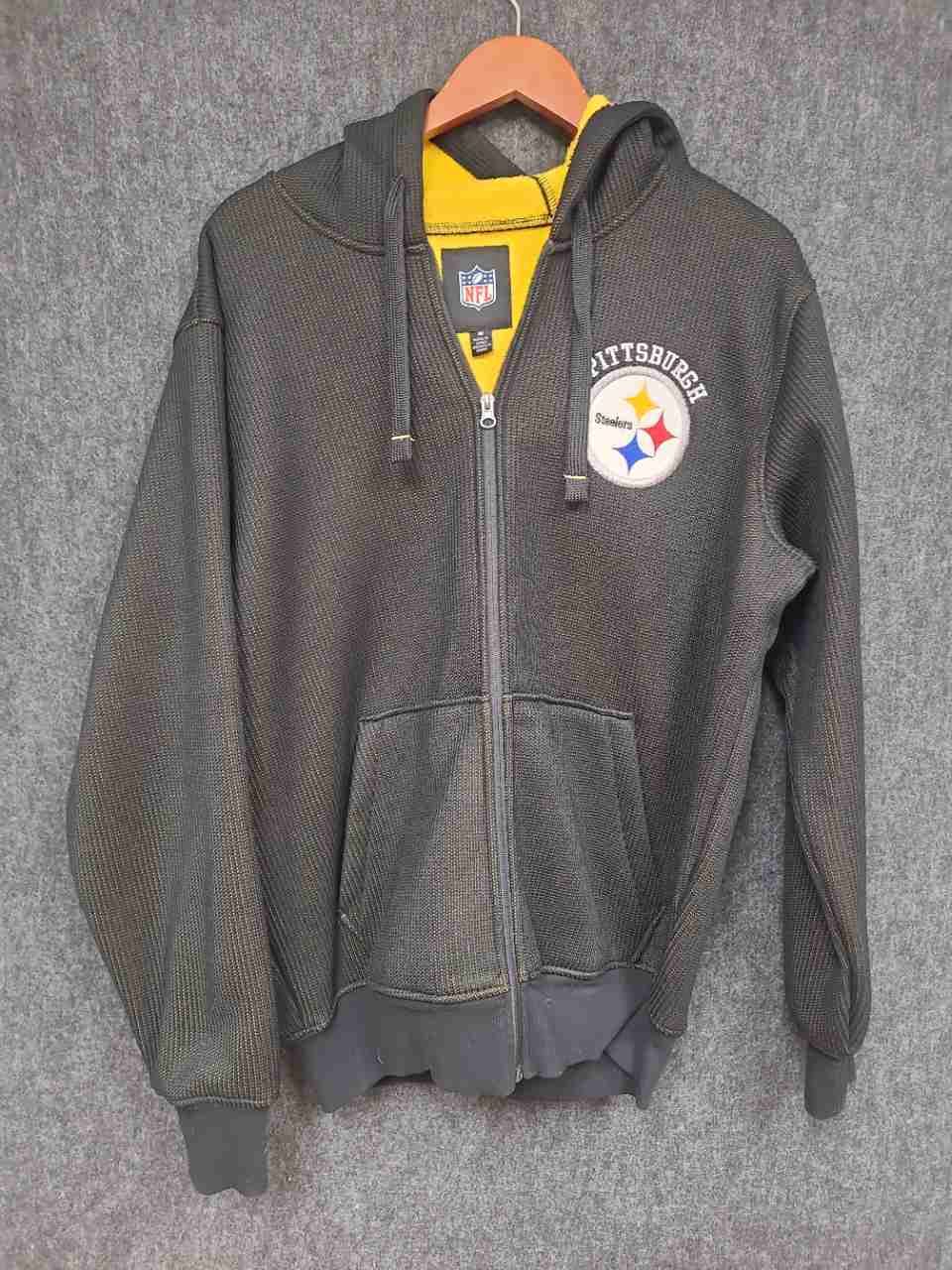 NFL Pittsburgh Steelers Mens Full Zip Hoodie Jacket Yellow Fleece Lined Sz M