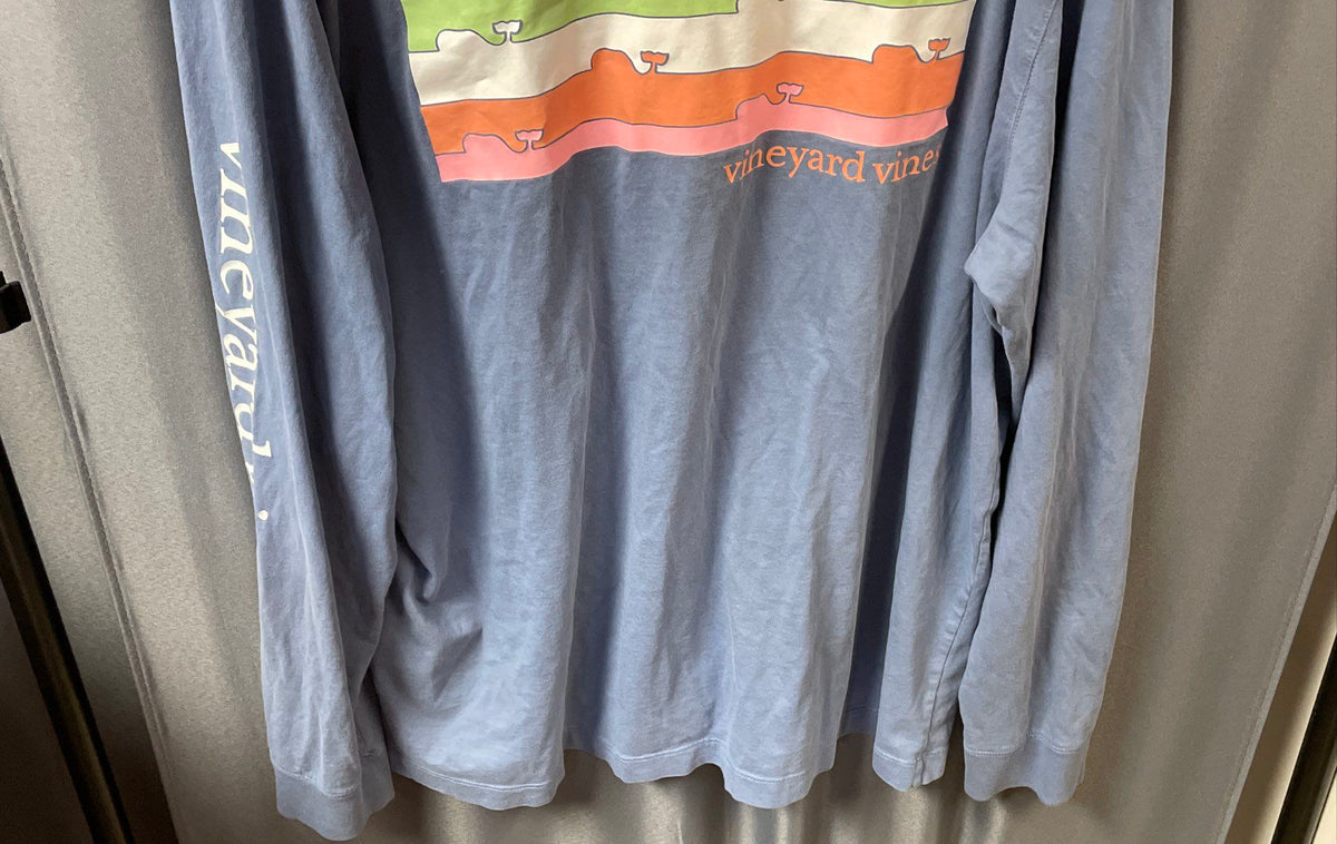Vineyard Vines Men's Blue Long Sleeve Hooded Shirt Cotton Logo Graphic Sz XL