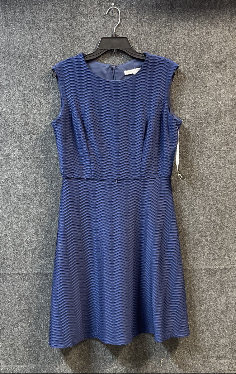 Madison Leigh Women's Navy Textured Sleeveless Fit Flare Dress Sz 10 NWT