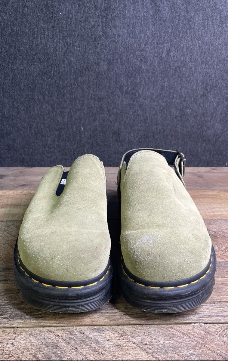 Dr. Martens Zebzag Olive Green Suede Mules Women's Size 10