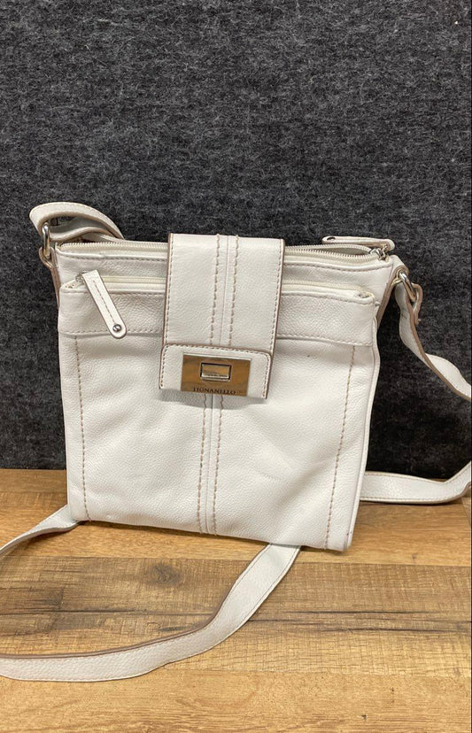 Tignanello White Leather Multi-Pocket Crossbody Bag Turnlock Shoulder Purse