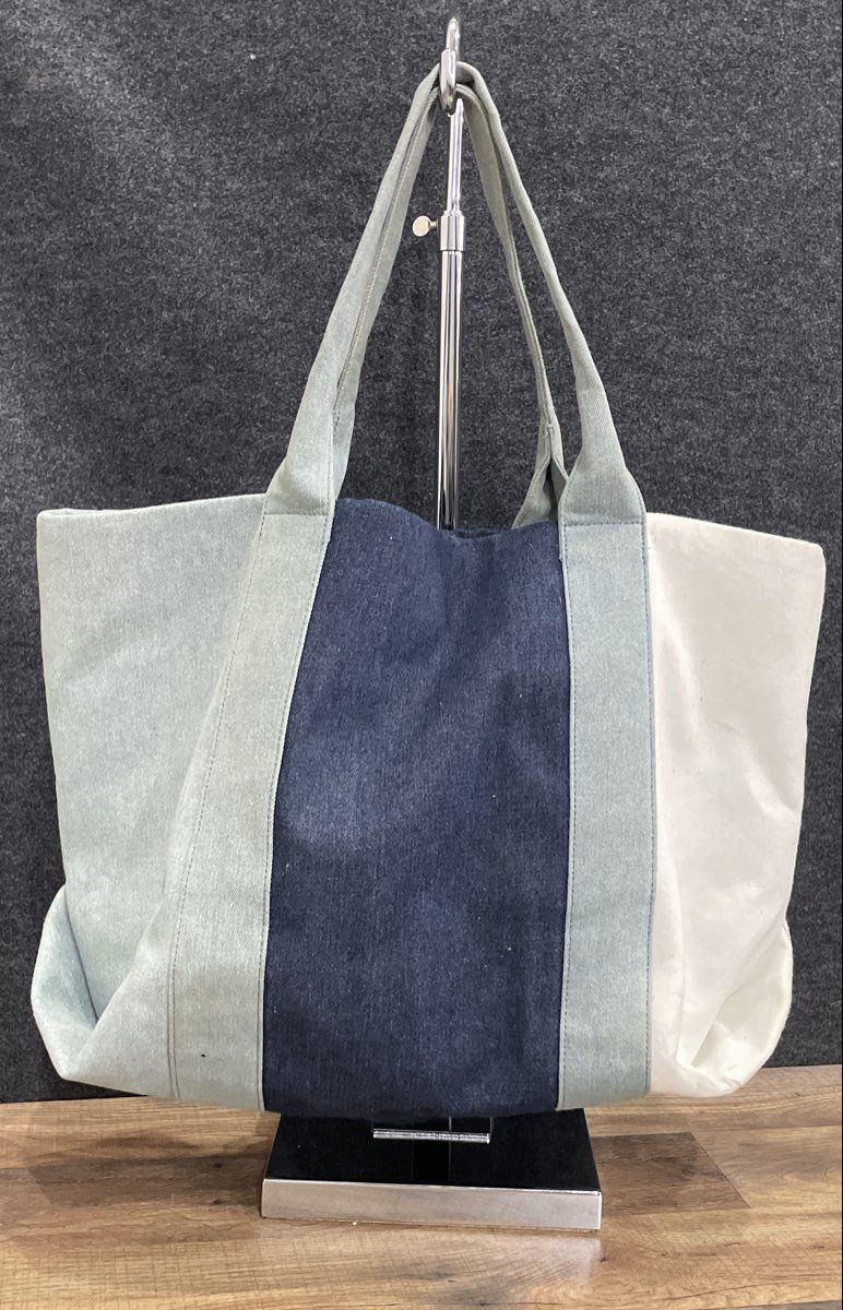 Unbranded White Blue Navy Colorblock Canvas Large Fabric Tote Bag