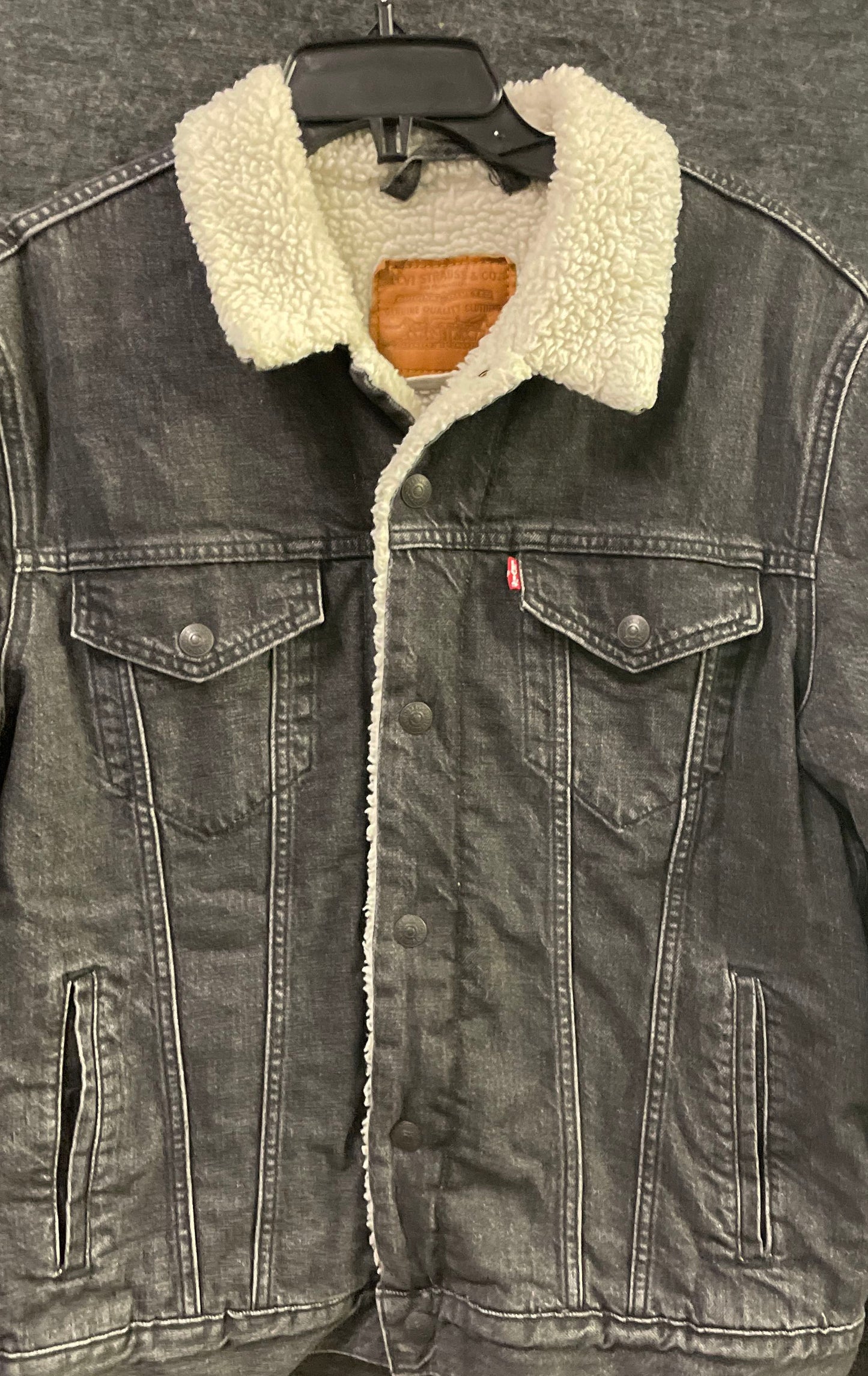 Levi's Men's Premium Sherpa Lined Denim Trucker Jacket Washed Black Sz M
