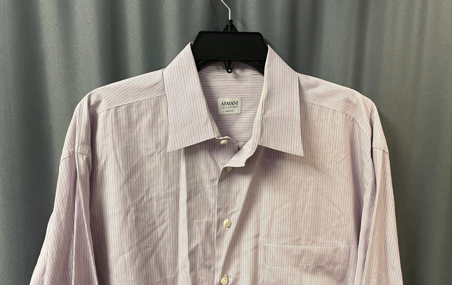 Armani Collezioni Men's Purple Pinstripe Cotton Dress Shirt Italy Sz L 44 17.5