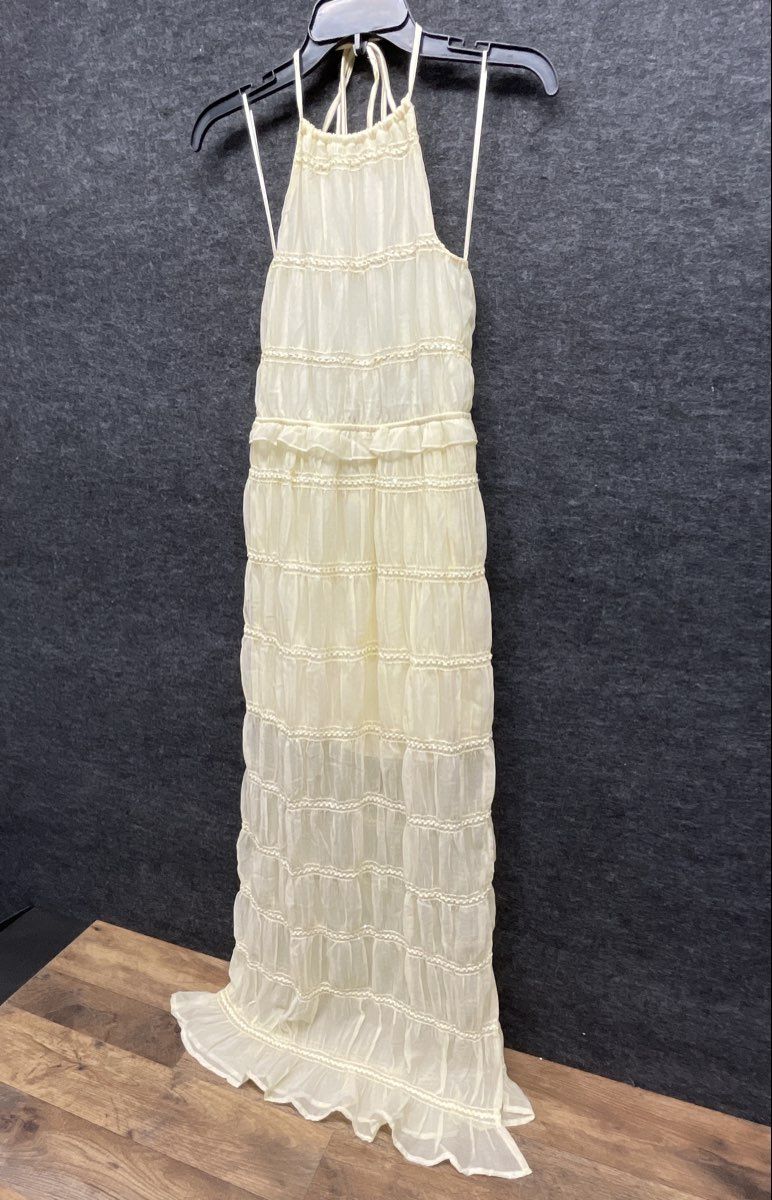 Sincerely Jules Women's Jules Tiered Ruffle Halter Maxi Dress Cream Size S NWT