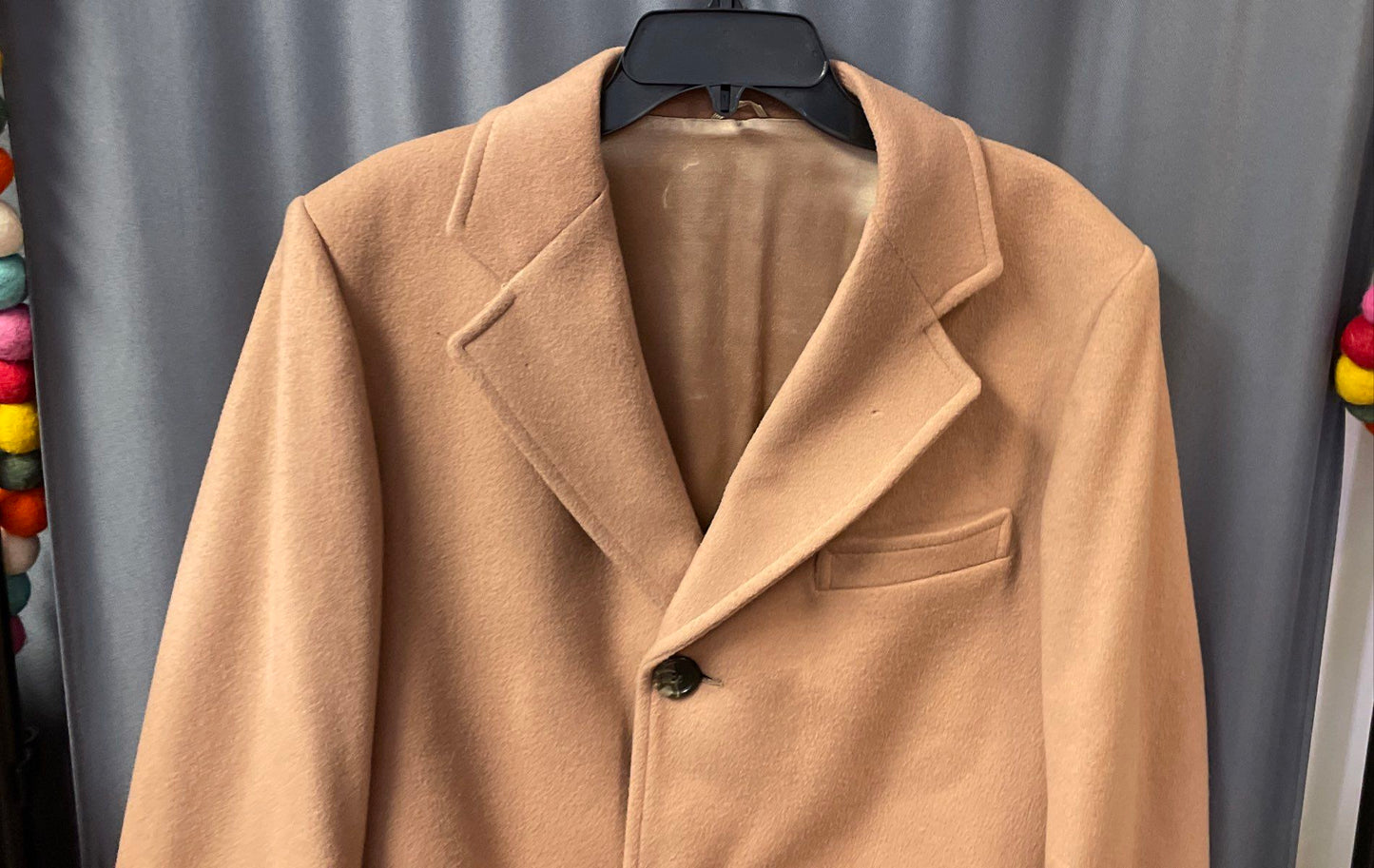 Vintage 80s The Alfresco Sportsman Men's Camel Pure Wool Overcoat Sz 42R