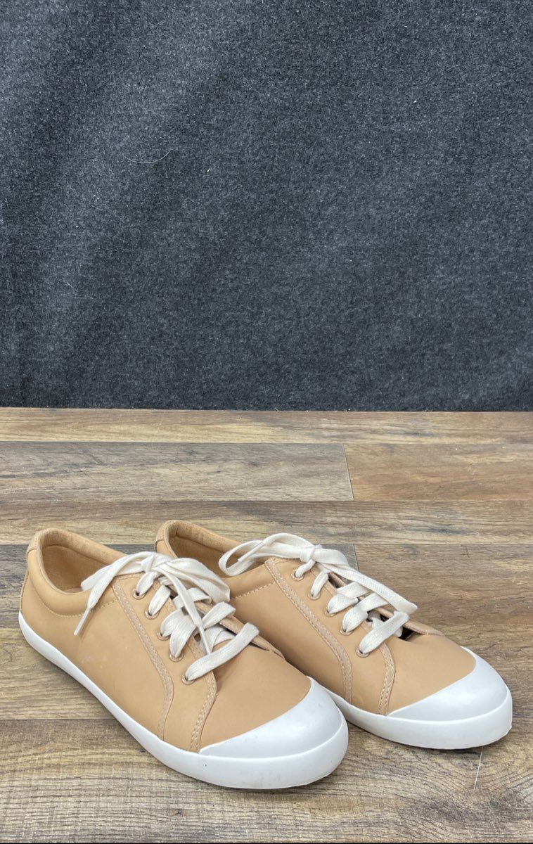 Tommy Bahama Tan Leather Lace Up White Toe Cap Casual Sneakers Size 10