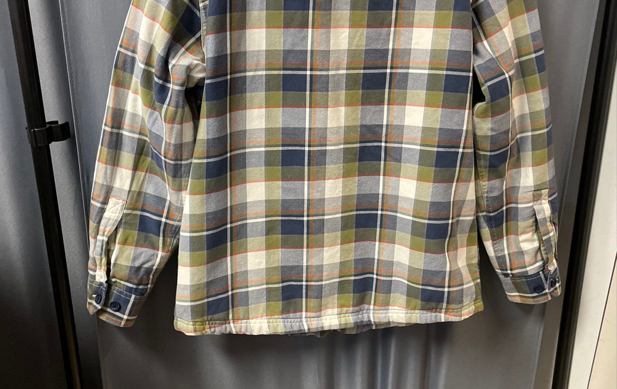 LL Bean Men's Green Blue Plaid Quilted Lined Flannel Shirt Jacket Sz M-Reg