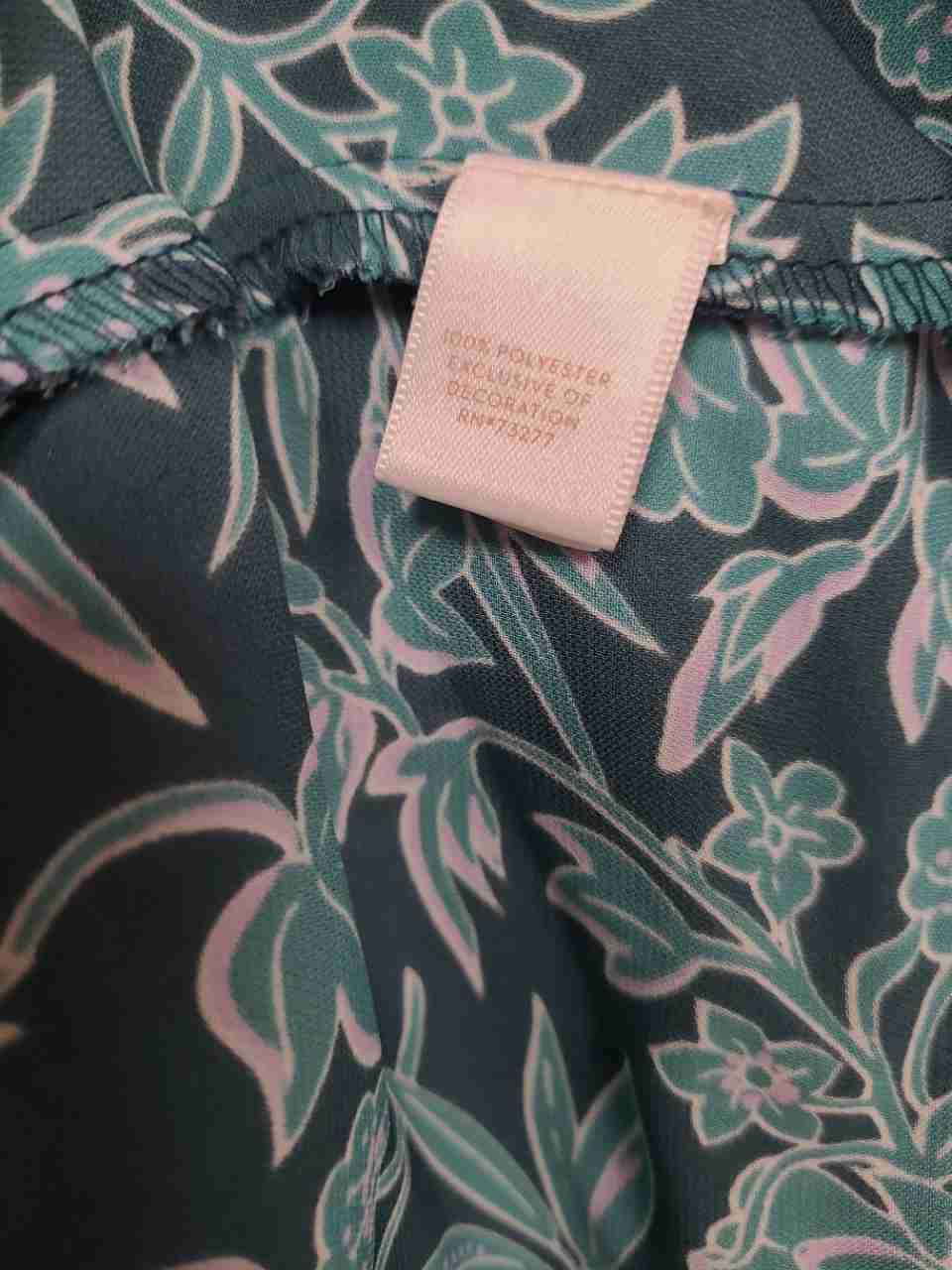 LC Lauren Conrad Women's Teal Green Floral Bird Print Ruffle Sleeve Blouse Sz L
