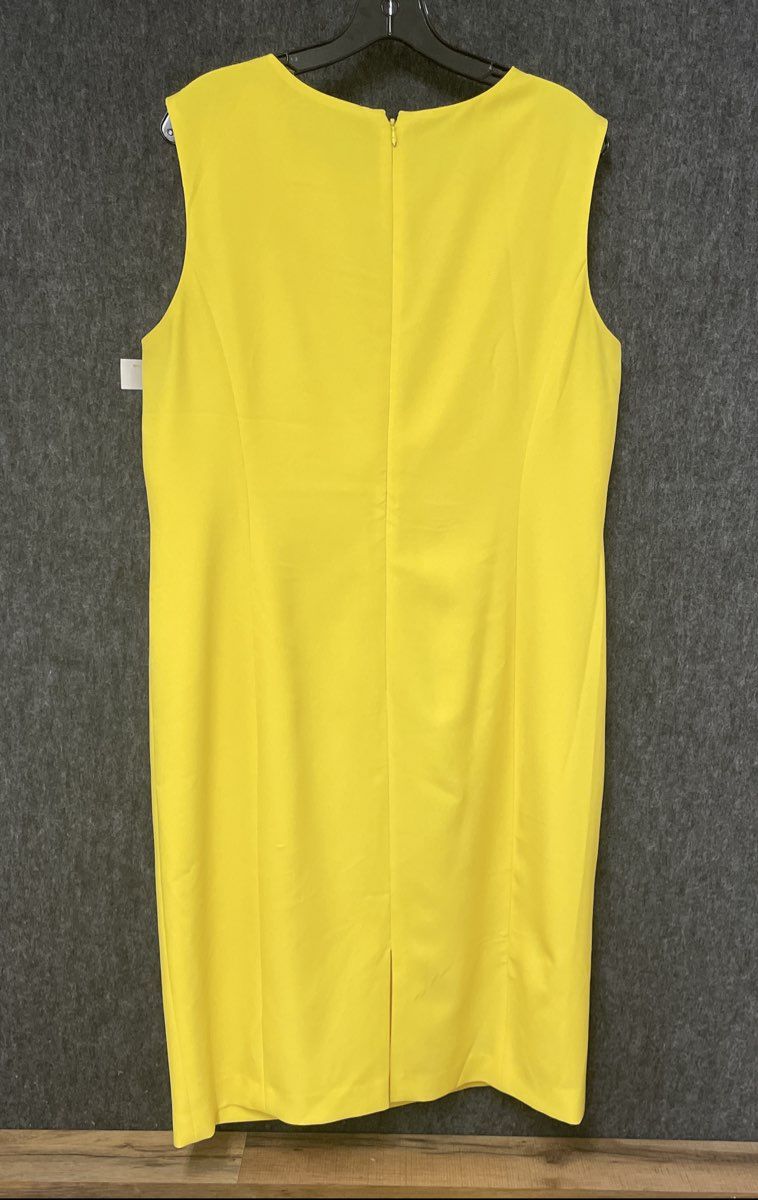 Kasper Women's Yellow Sleeveless Sheath Dress Keyhole Cutout Back Zip Sz 14