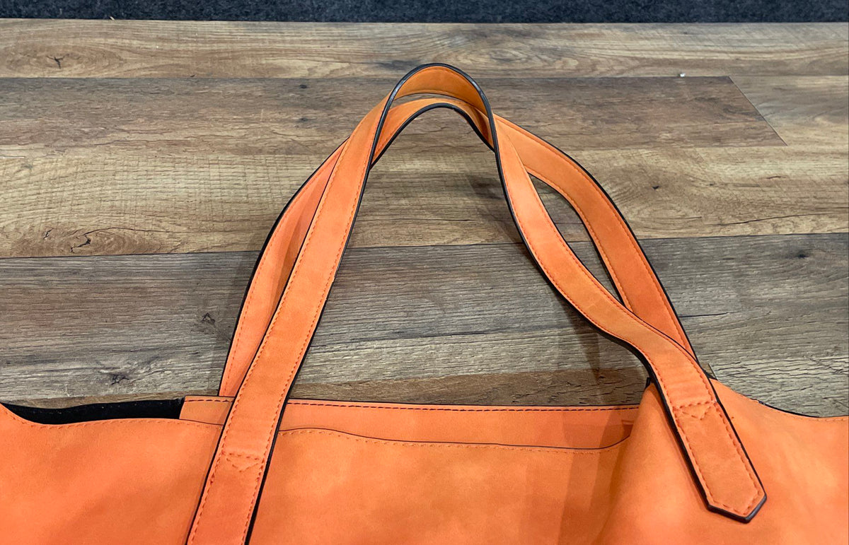 K Carroll Orange Leather Large Tote Bag Shoulder Handbag Top Handle