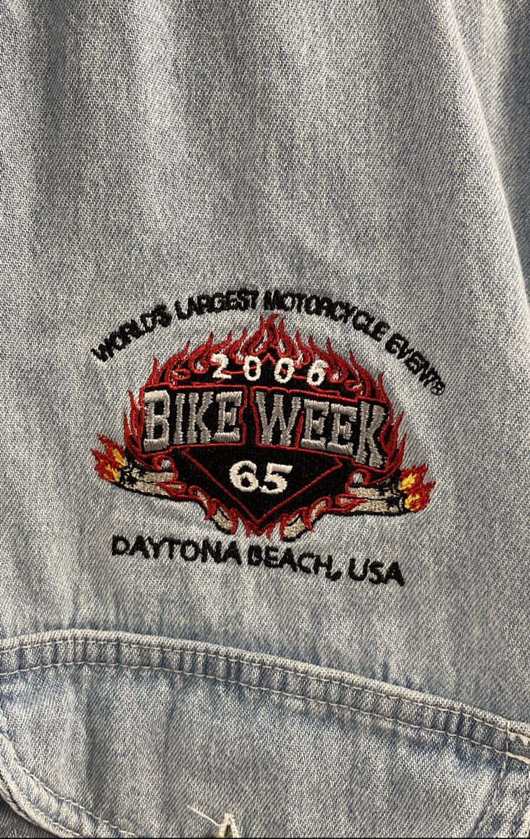 Bike Week Men's Light Blue Denim Vest 2006 Daytona Beach 65th Anniversary Sz XL