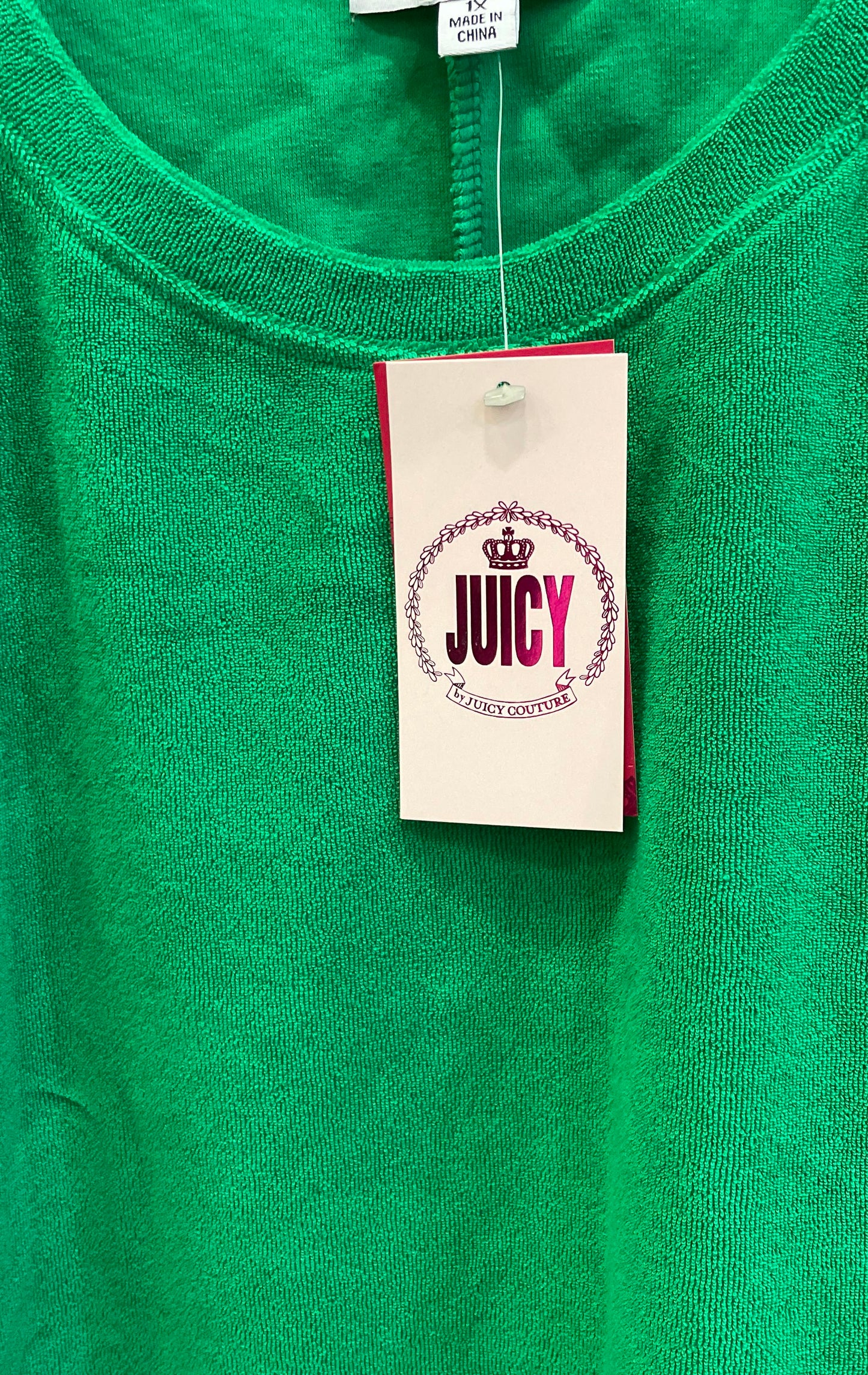 Juicy Couture Women's Green Palm Tree Terry Velour Crewneck Top Size 1X NWT