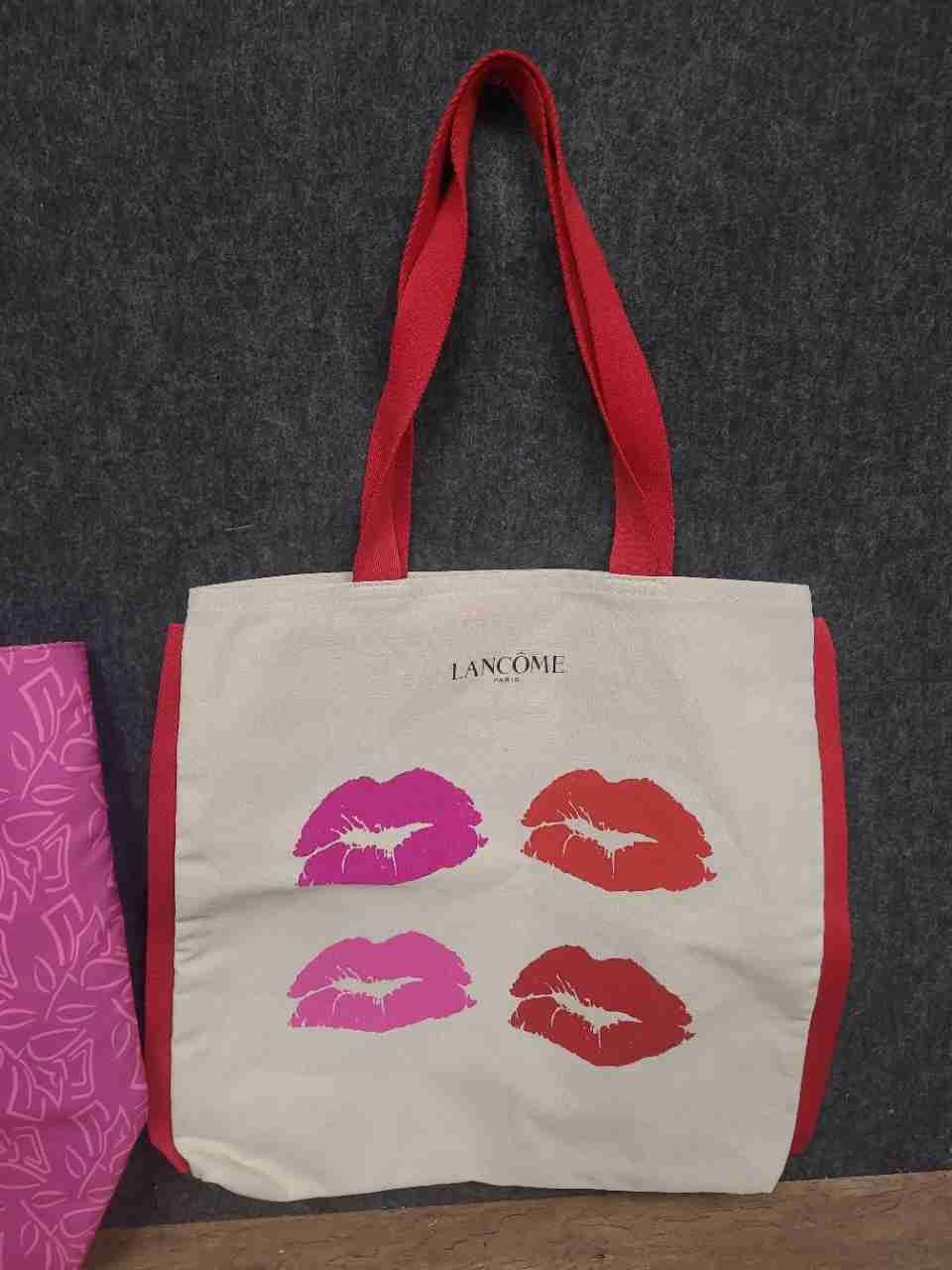 Lancome Tote Handbag Crossbody Pink Floral Lip Print Black Lot of 3