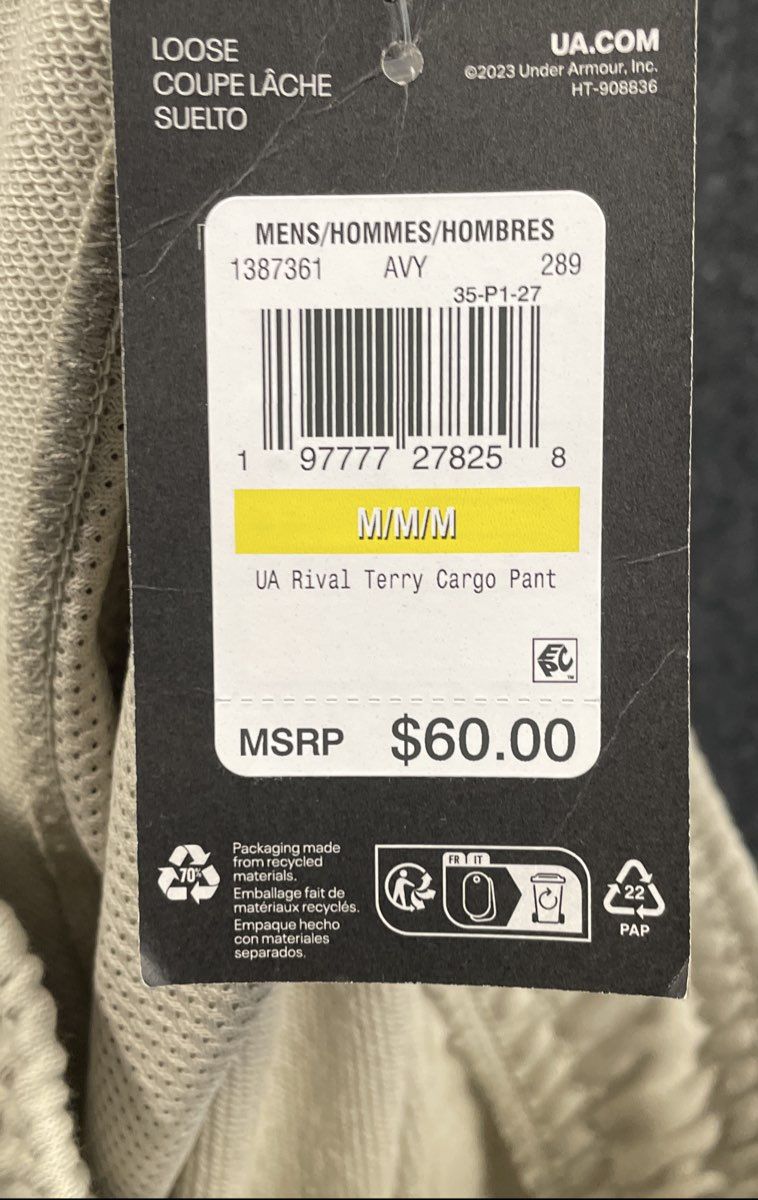 Under Armour Men's Rival Terry Cargo Pants Beige Loose Fit NWT Size M
