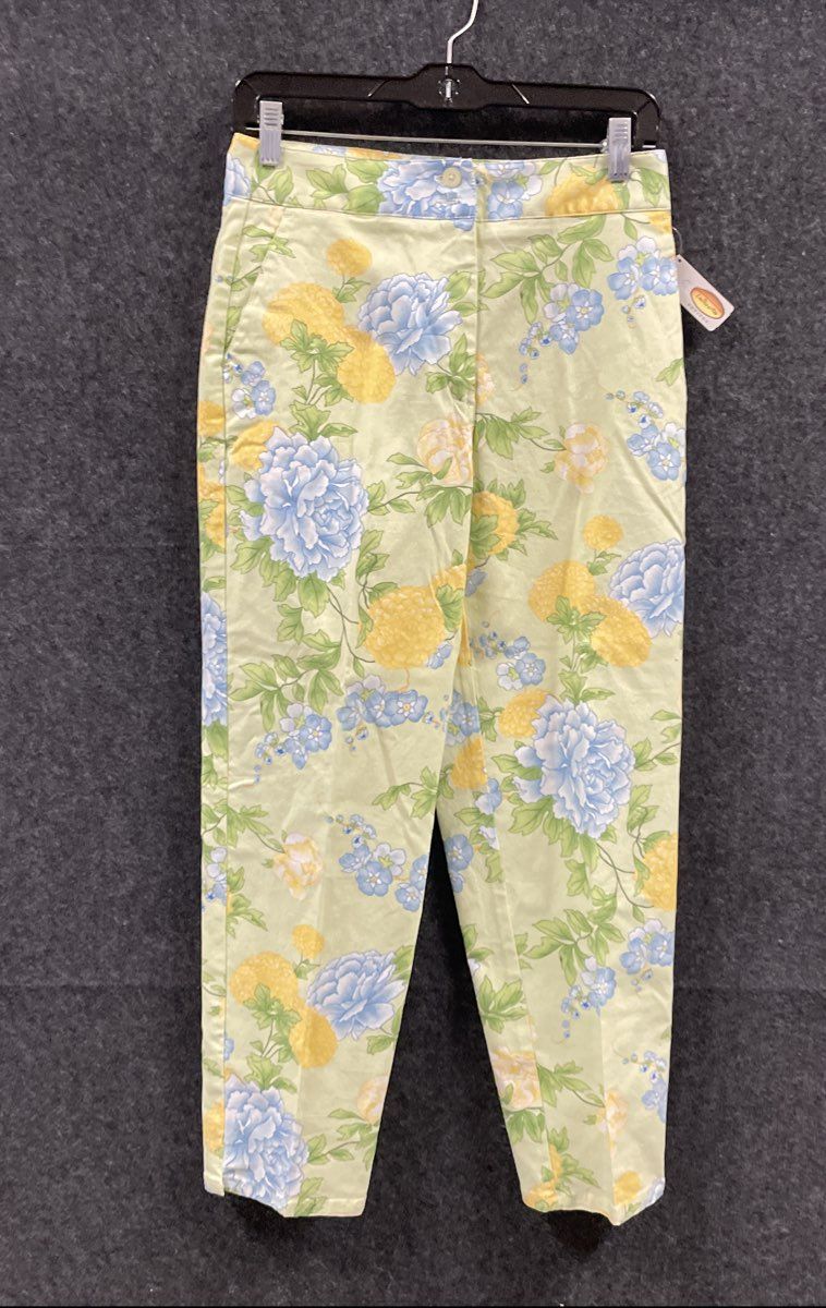 Vintage 90s Talbots Women's Petites Floral Green Stretch Pants Sz 6 NWT