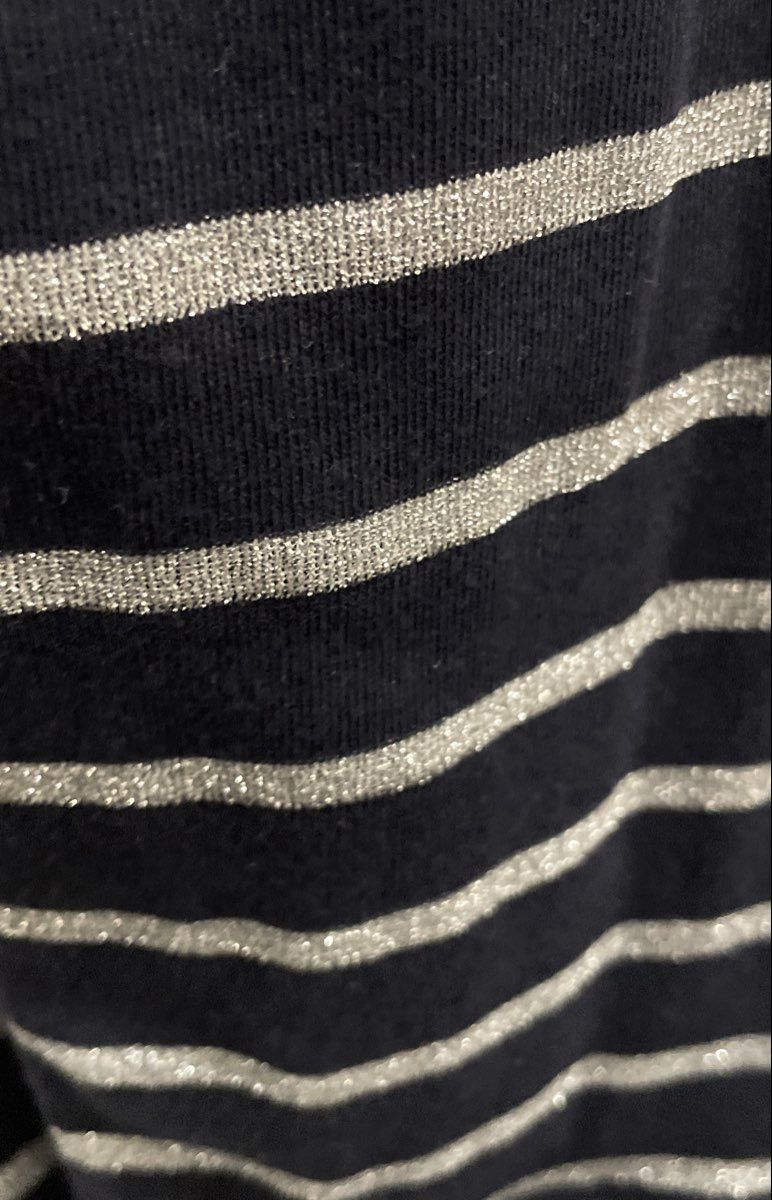 Chaps Women's Petite Blue Silver Metallic Striped Square Neck Top NWT Sz PXL