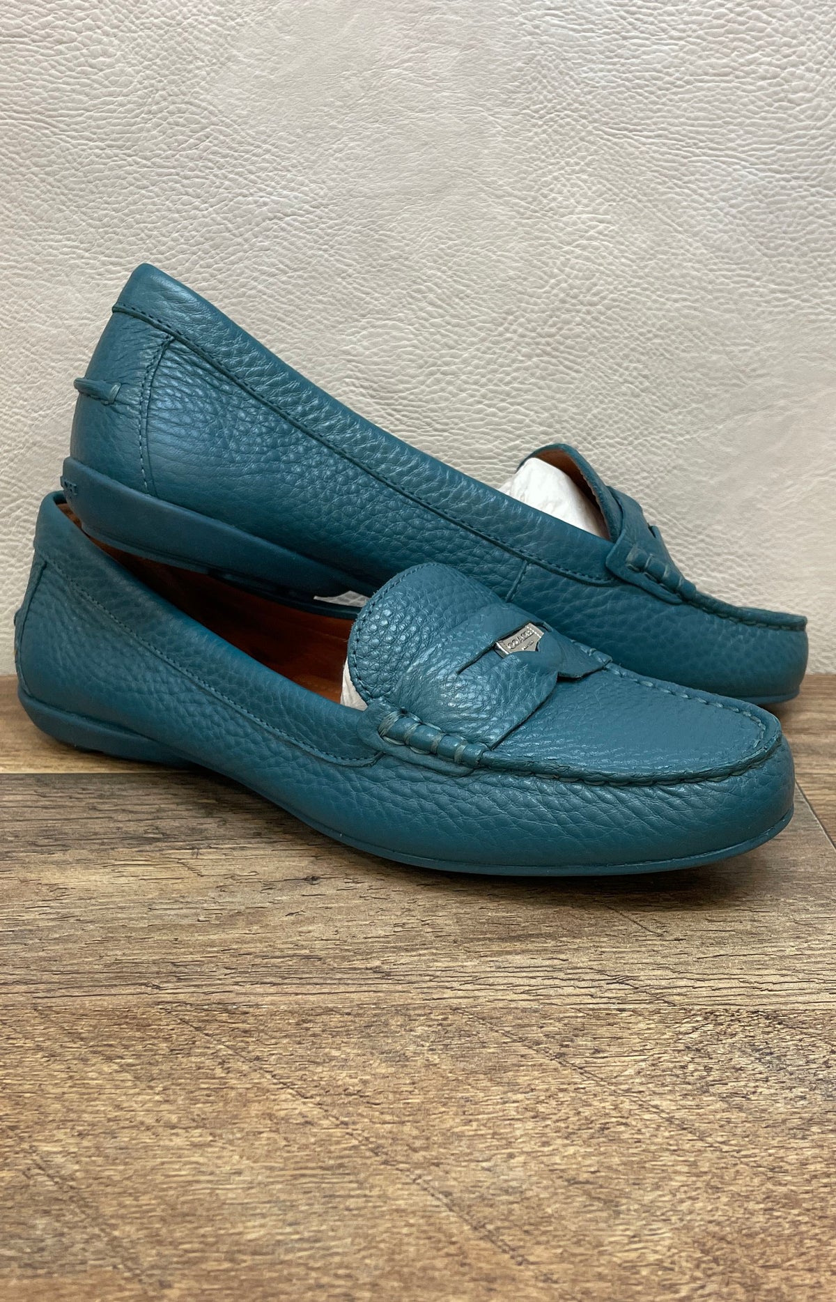 Coach Marley Driver Turquoise Pebbled Leather Loafers Women's Size 5.5