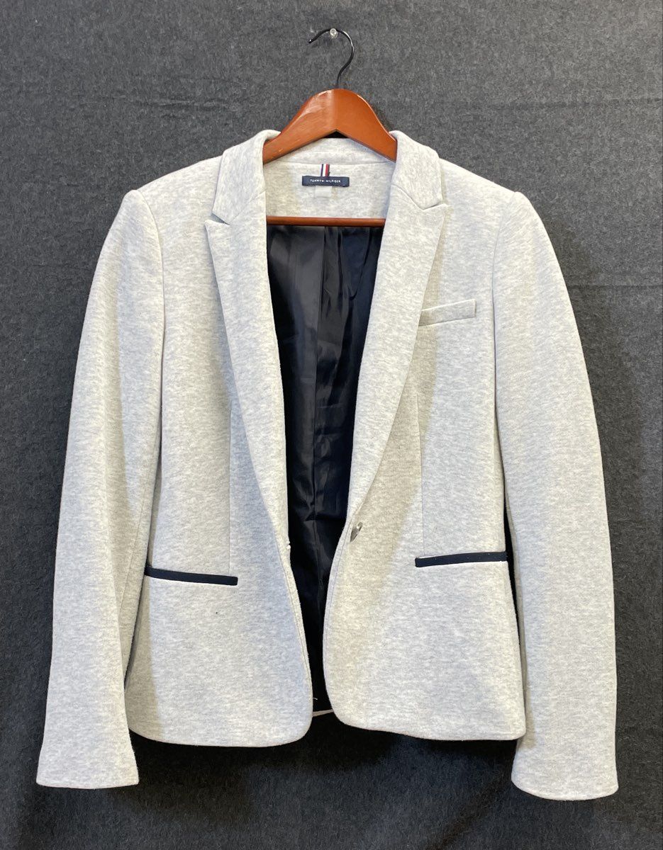 Tommy Hilfiger Women's Heather Grey Jersey Knit Blazer Elbow Patches Sz 8