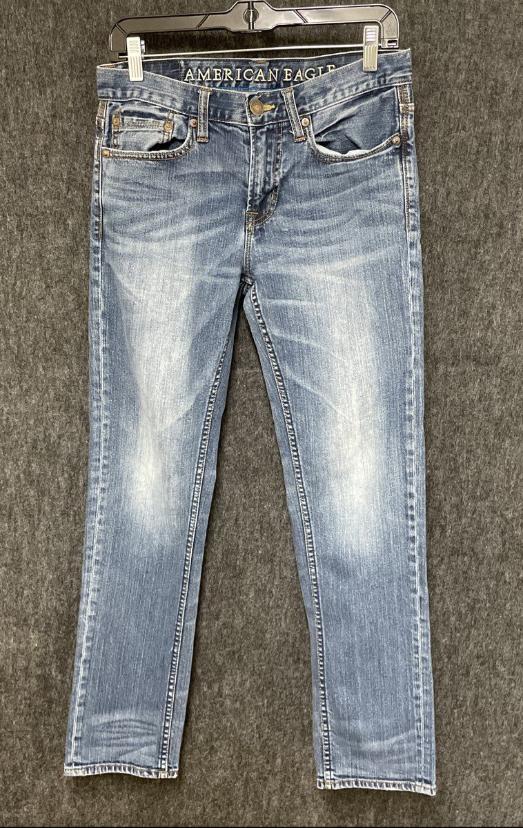 American Eagle Men's Skinny Jeans Light Wash Distressed Denim Sz 29x30