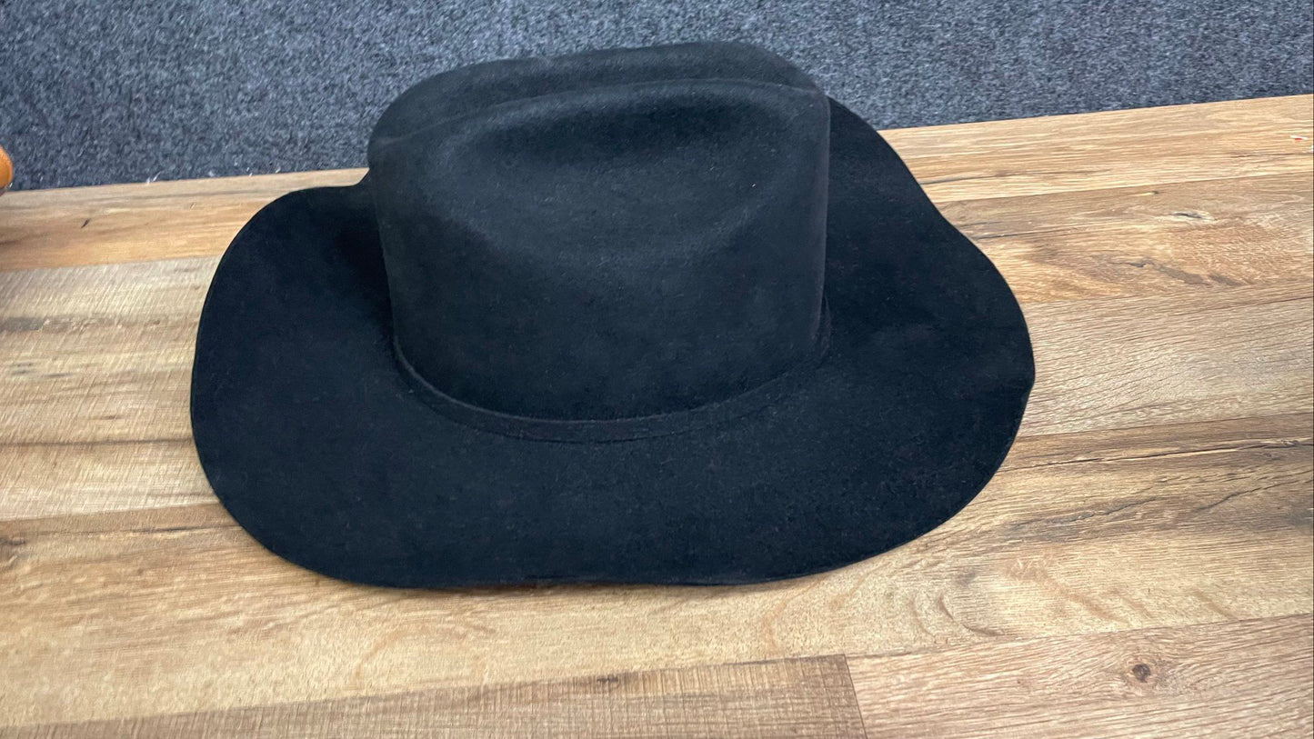 Vintage Wrangler Northbrook Black Felt Cowboy Hat 4" Brim USA Sz 7 1/2