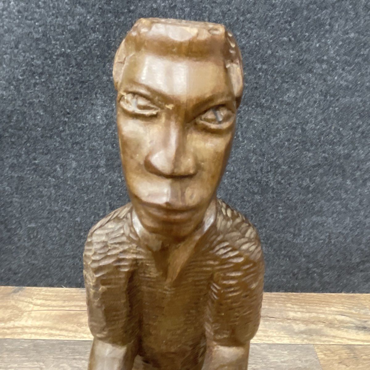 Unsigned Vintage Folk Art Hand Carved Wood Figure Man w/ Broom Statue 17" Tall