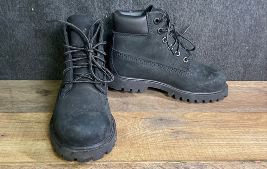 Timberland Premium 6-Inch Black Nubuck Kids Waterproof Boots Size 11