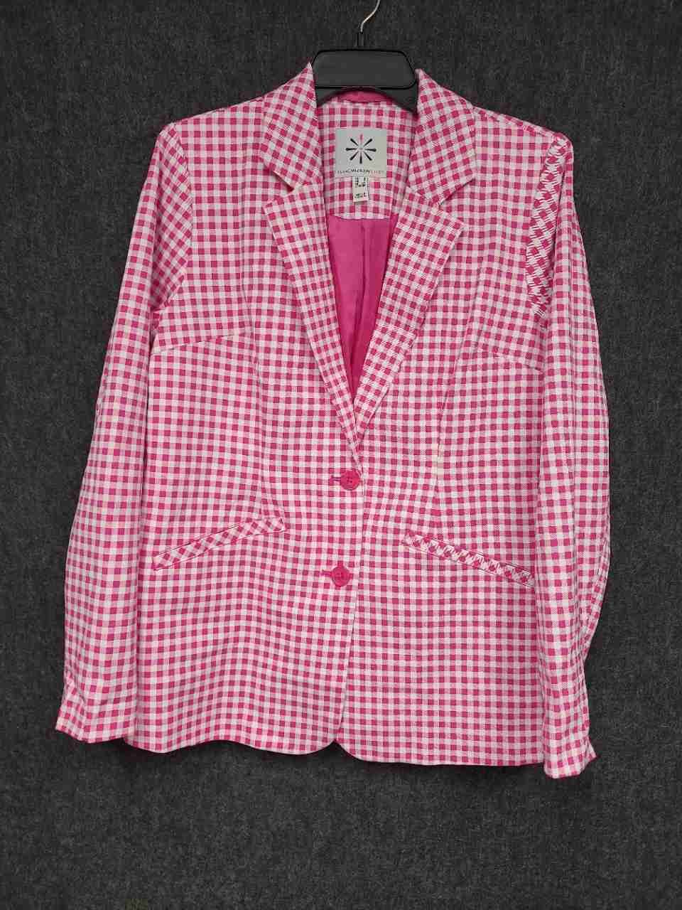 Isaac Mizrahi Live! Women's Blazer Pink Gingham Checked Cotton Blend Sz 8