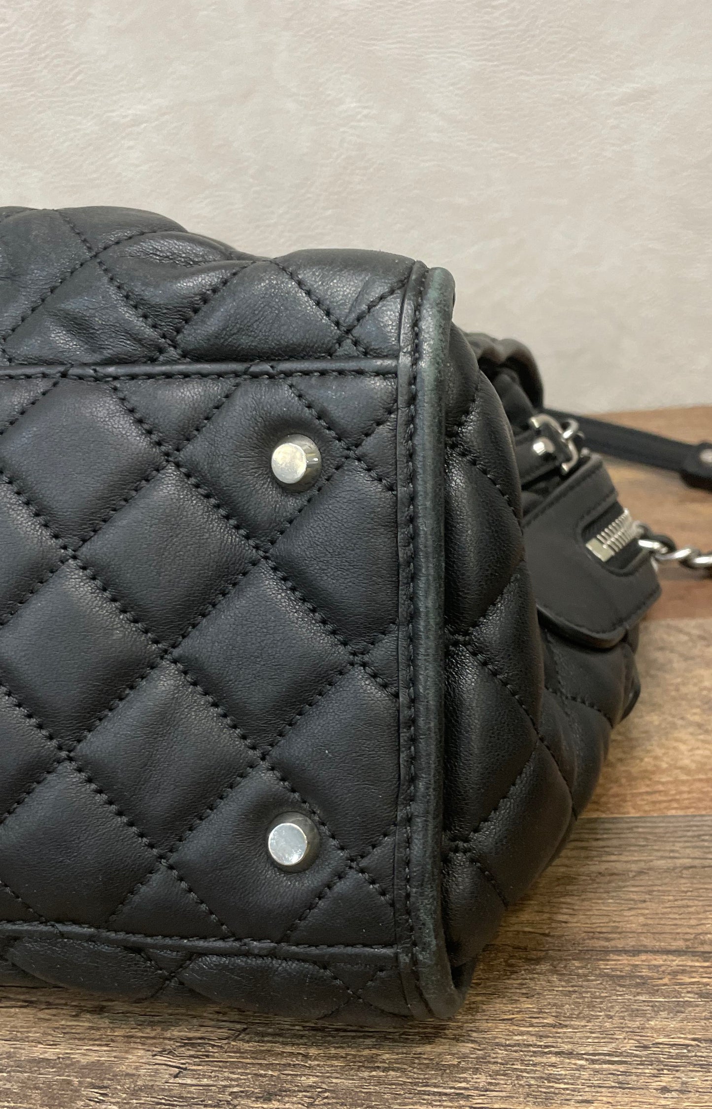 Michael Kors Black Quilted Leather Rachel XL Shoulder Bag Silver Hardware