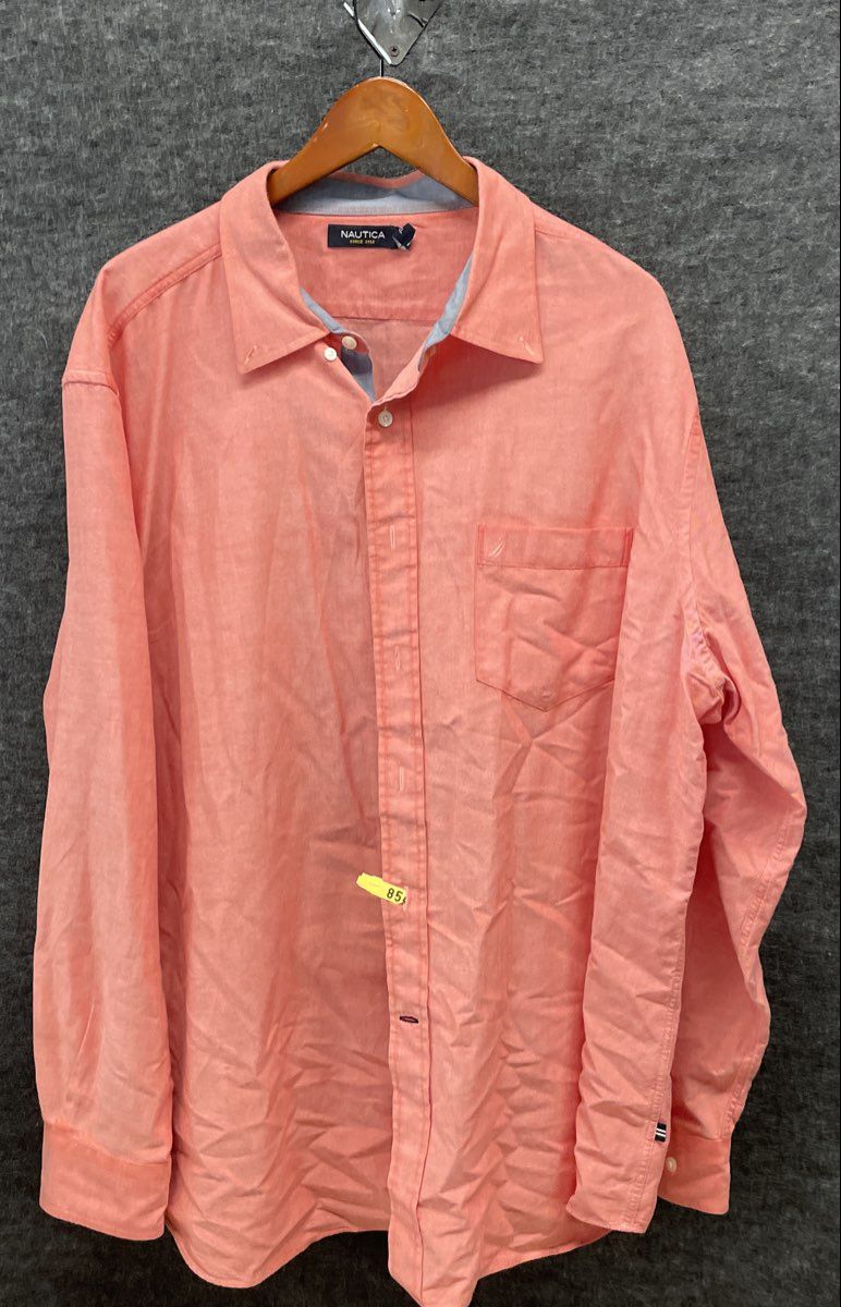 Nautica Men's Pink Long Sleeve Button Down Shirt 100% Cotton Textured Sz XXL