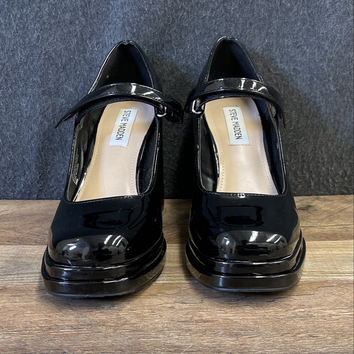 Steve Madden Nylo Black Patent Platform Mary Jane Block Heel Pumps Size 9M