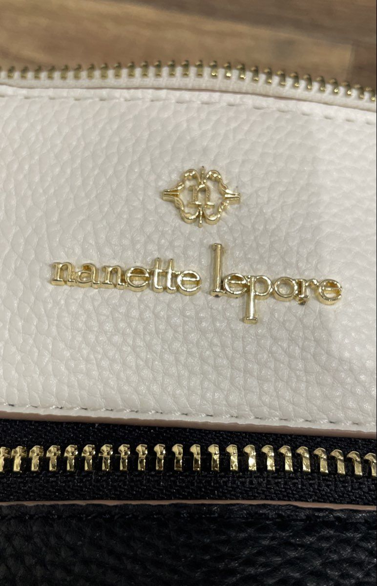Nanette Lepore Black White Tan Leather Colorblock Crossbody Bag Gold Hardware