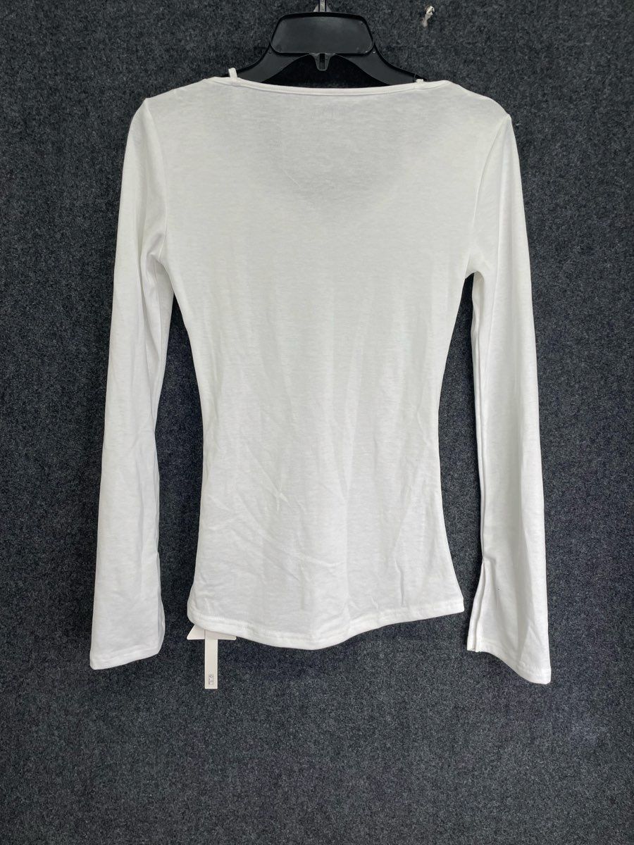 Cider Women's White Long Sleeve Lace Trim Layered Strappy V-Neck Top Sz S NWT
