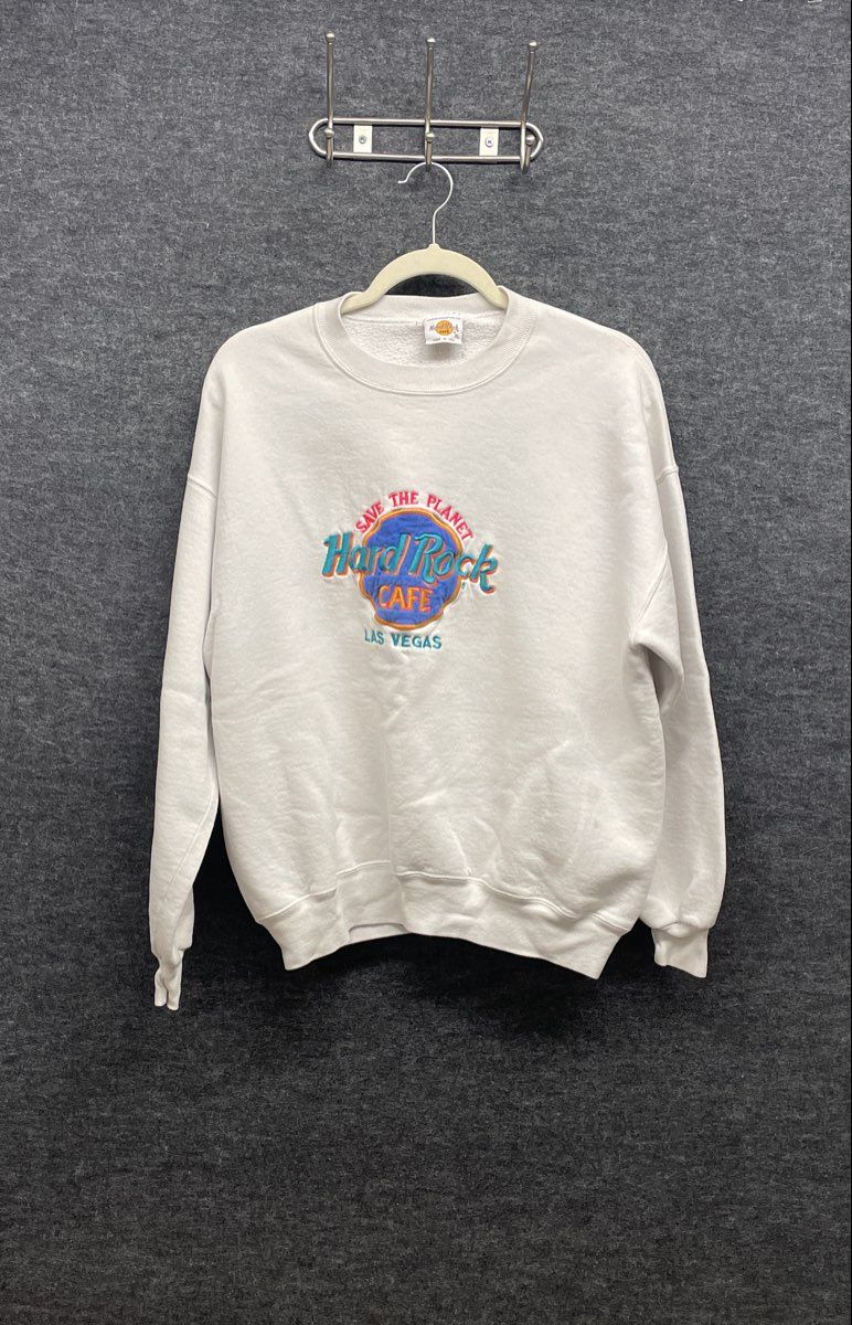 Vintage 90s Hard Rock Cafe Las Vegas Save The Planet Sweatshirt White Sz XL
