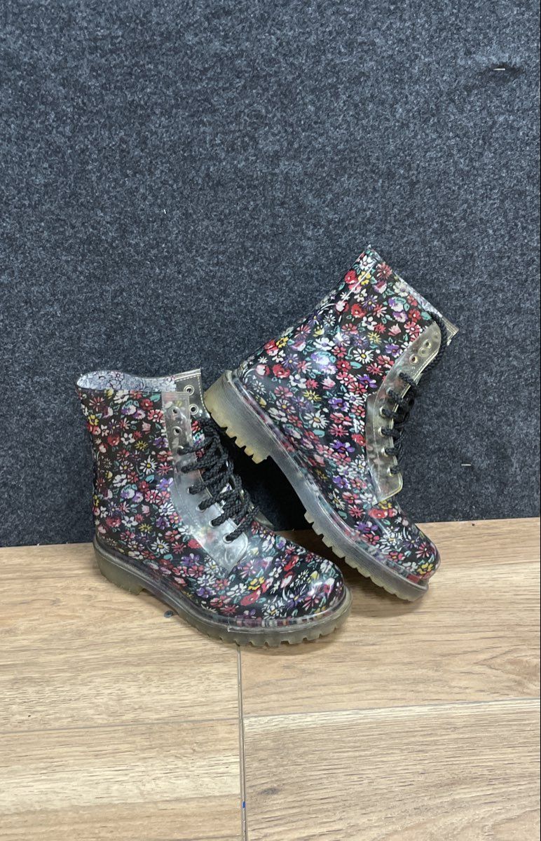 Dirty Laundry Multi-Color Floral Clear Lace Up Combat Boots Size 8