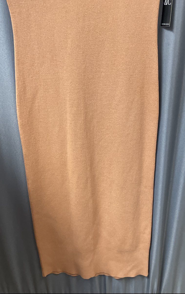 New York & Company Women's Mocha Knit Mesh Yoke Mock Neck Dress Sz M NWT