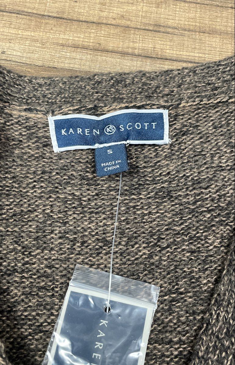 Karen Scott Women's Cardigan Brown Marled Cable Knit Longline Sz S NWT