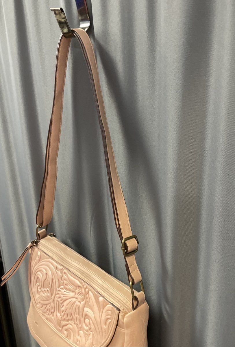 B.O.C. Born Concept Blush Pink Tooled Floral Vinyl Shoulder Bag Crossbody