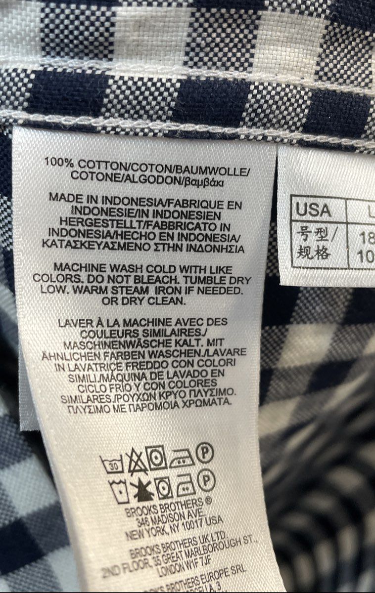 Brooks Brothers Men's Navy Blue White Gingham Madison Original Polo Shirt Sz L