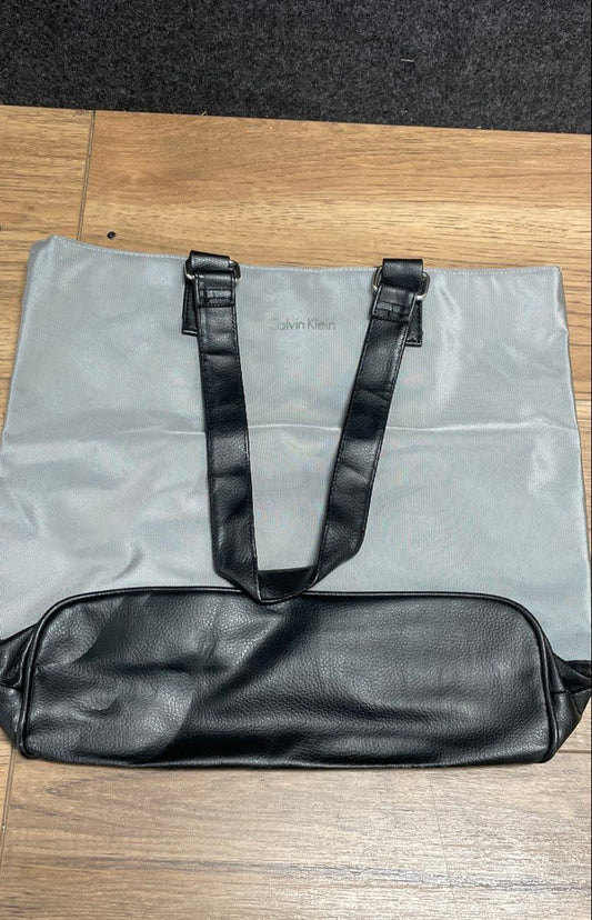 Calvin Klein Gray Black Tote Bag Dual Handle Faux Leather Trim Shopper