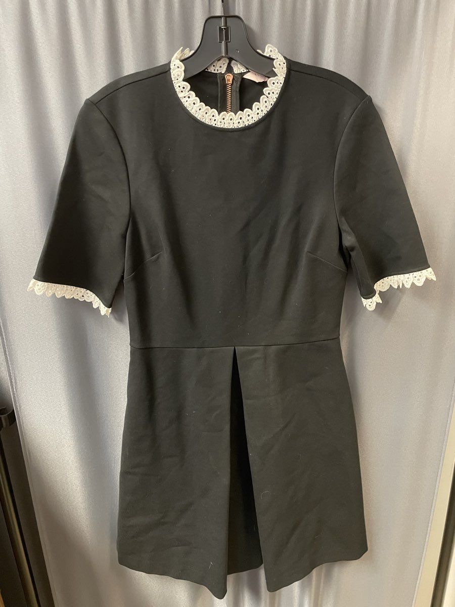 Ted Baker London Women's Blussum Black A-Line Short Sleeve Lace Trim Dress Sz 2
